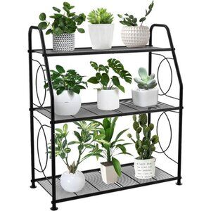 Plant Stand,3 Tier Plant Shelf for Indoor Outdoor,Heavy Duty Metal Outdoor Stand